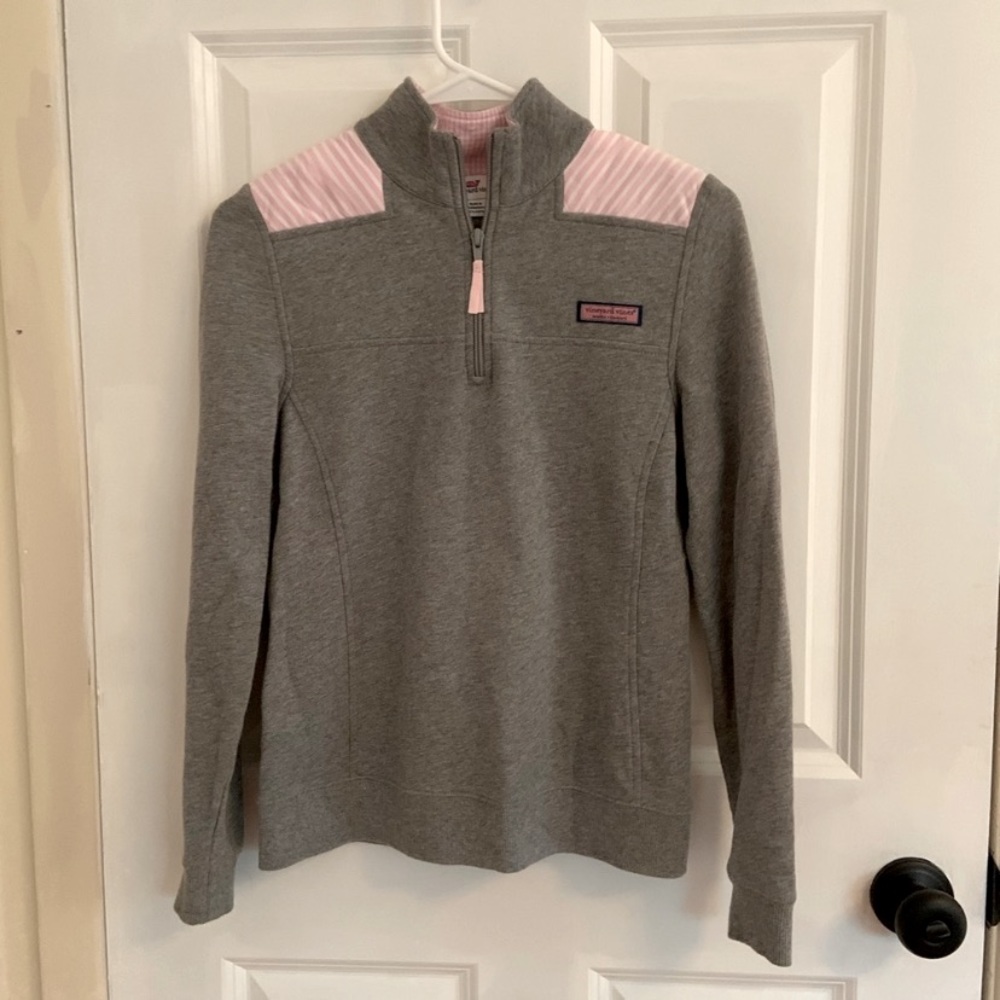 Vineyard Vines Quarter-zip in Grey and Pink Stripes